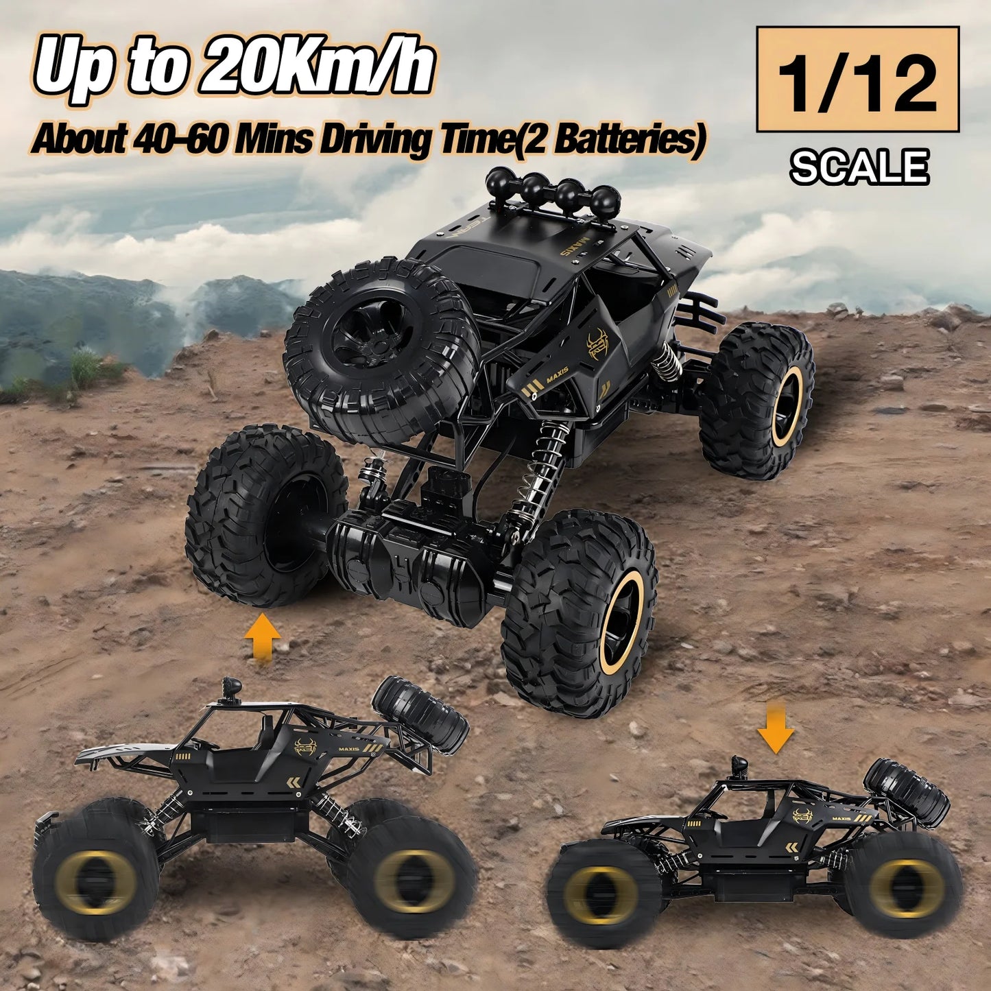 Wowehicle 1:12 Large RC Cars,4WD Large Remote Control Monster Truck 2.4 GHz Alloy RC Cars for Kids